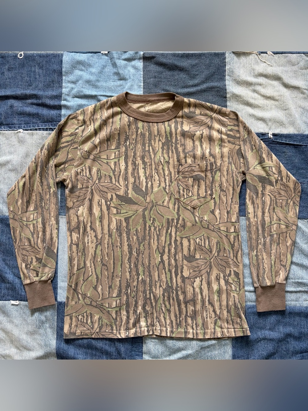 vintage real tree camo long sleeve shirt single stitch tree bark fits size M